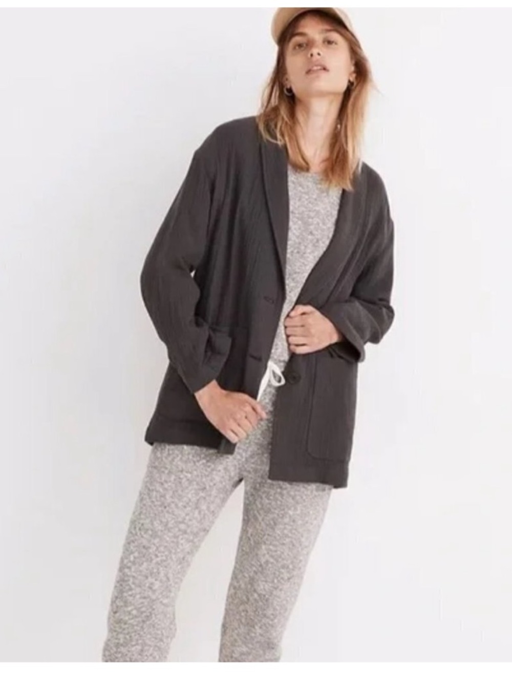 Madewell Light Spun Dorset Slouchy Charcoal Ribbed Open Blazer Jacket!